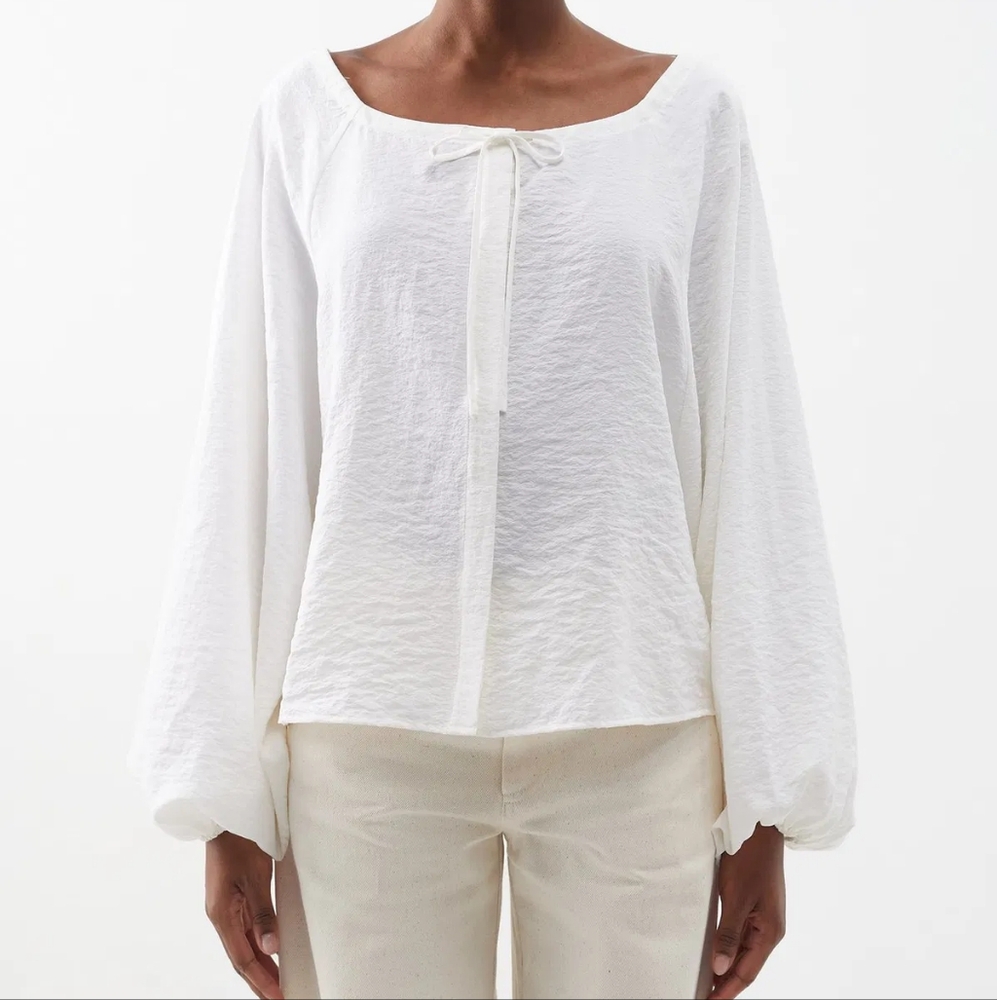 LEE MATHEWS Lily Balloon-Sleeve Silk-Blend Blouse